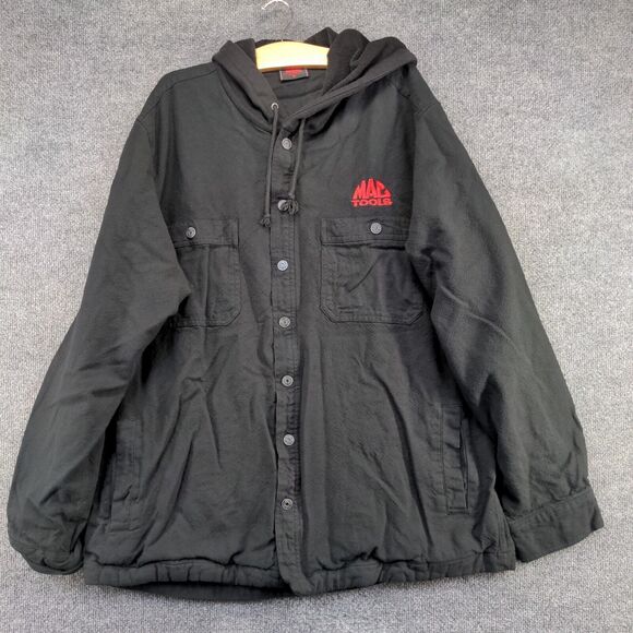 Mac Tools Men's Button-Up Flannel Lined Hooded Jacket Black Big 2X Pockets - Picture 2 of 14